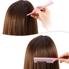 2 Pack Rat Tail Combs for Women Fine Tooth Comb Parting Tip Carbon Fiber Root Teasing Anti Static Heat Resistant Adding Volume Evening Hair Styling (Pink)