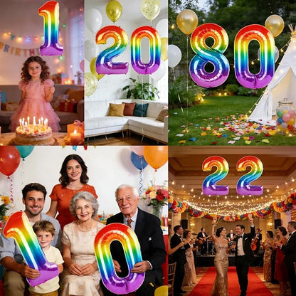 40 Inch Number 80 Balloons for 80th Birthday Party Decorations, 0-100 Rainbow - Image 7