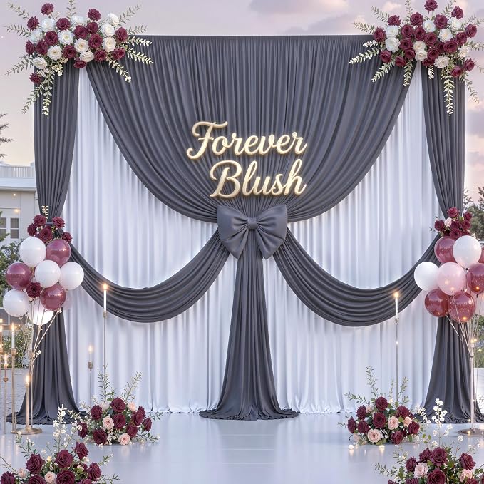 40 ft x 10 ft Wrinkle Free Charcoal Backdrop Curtain - Image 4