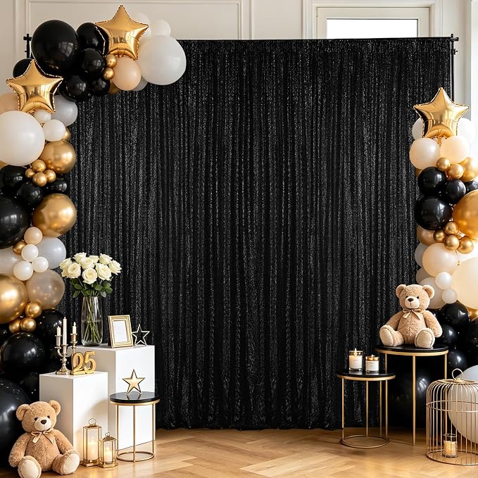 Hahuho Black Sequin Backdrop Curtain, Party Decoration（4 Panels, 2FT x 8FT - Image 4