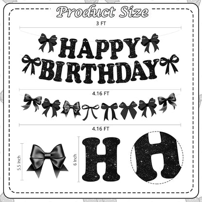 Glitter Black Bow Happy Birthday Banner Pre-Strung Coquette Birthday - Image 2