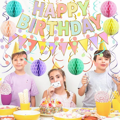 Fecedy Macaron Superlarge Alphabet Happy Birthday Banner Colorful Flag Bunting - Image 3
