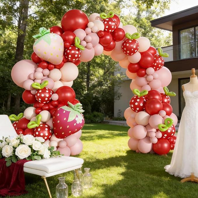 Strawberry Balloon Arch Kit, Pastel Pink Cream Party Balloons - Image 6