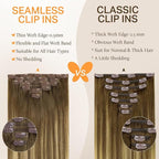 DOORES Real Human Hair Extensions - Medium Brown Highlighted Dirty Blonde, 7pcs 14 Inch 110g, Seamless Clip In, Invisi Edge, Straight