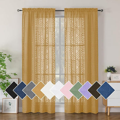 Simplebrand Gold Sheer Curtains 72 Inch Length 2 Panels by Simplebrand