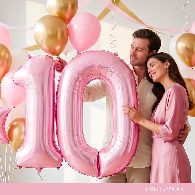PartyWoo Number Balloons 40 Inch Pink Number 0 Kit 25pcs - Image 9