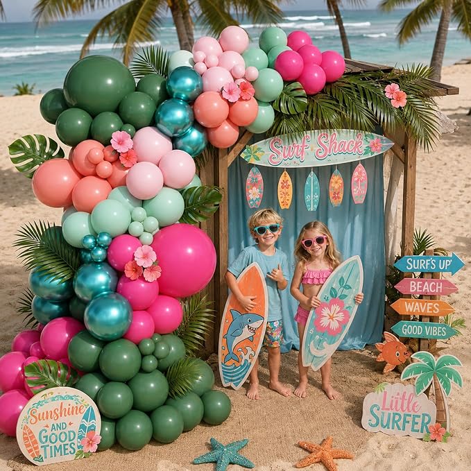Tropical Flamingo Balloon Arch Garland Kit, Hot Pink Metallic Green Light Pink - Image 3