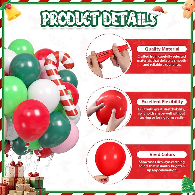 Christmas Balloons, Retro Green and Pink White Xmas Party Balloon - Image 8