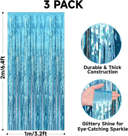 jijAcraft Light Blue Tinsel Foil Fringe Curtain, 3 Pack 3.2x6.5 Feet Party - Image 2