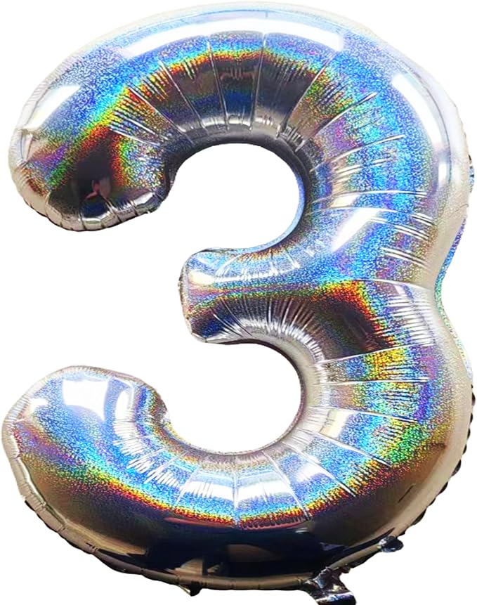 Jonhamwelbor 40 Inch Laser Silver Number 3 Balloon Foil Mylar Giant Balloon by Jonhamwelbor
