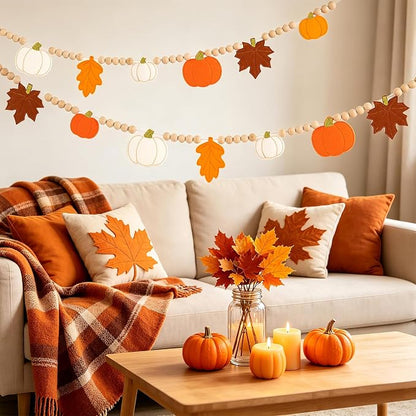 Fall Decorations for Home Felt Pumpkin Garland and Wood Bead Felt Pumpkins - Image 6