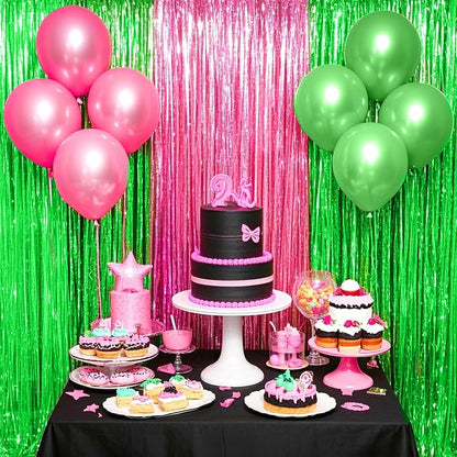 4 Packs Pink and Green Foil Fringe Curtain, Baby Shower, Princess Bachelorette - Image 2