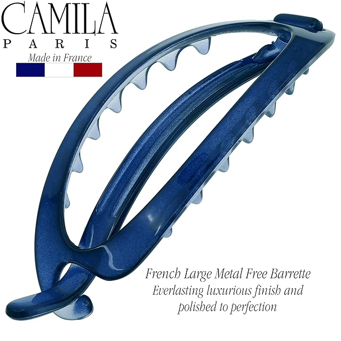 Camila Paris CP3117 French Hair Barrette Clip, Flexible Ponytail Holder No Metal Parts, Strong Hold Grip Hair Clips for Women, No Slip and Durable Styling Girls Hair Accessories, Made in France