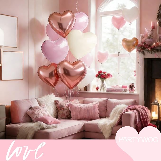 PartyWoo White Pink White Pink Heart Foil Balloons 15pcs 18 Inch | Balloons - Image 2