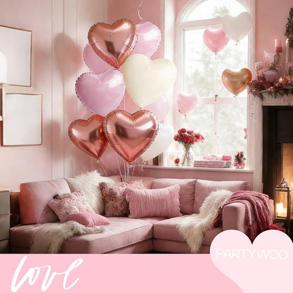 PartyWoo White Pink White Pink Heart Foil Balloons 15pcs 18 Inch | Balloons - Image 2