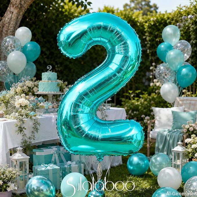 40 Inch Big Teal Blue Number 2 Foil 0-9 Mylar Helium Balloons | Large Digital - Image 6