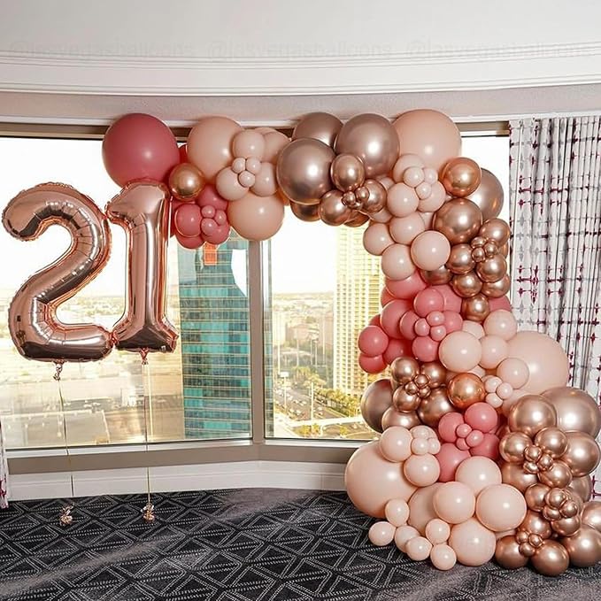 Jobkoo Dusty Blush Pink Balloons, Retro Pink Metallic Chrome Rose Gold Confetti - Image 5