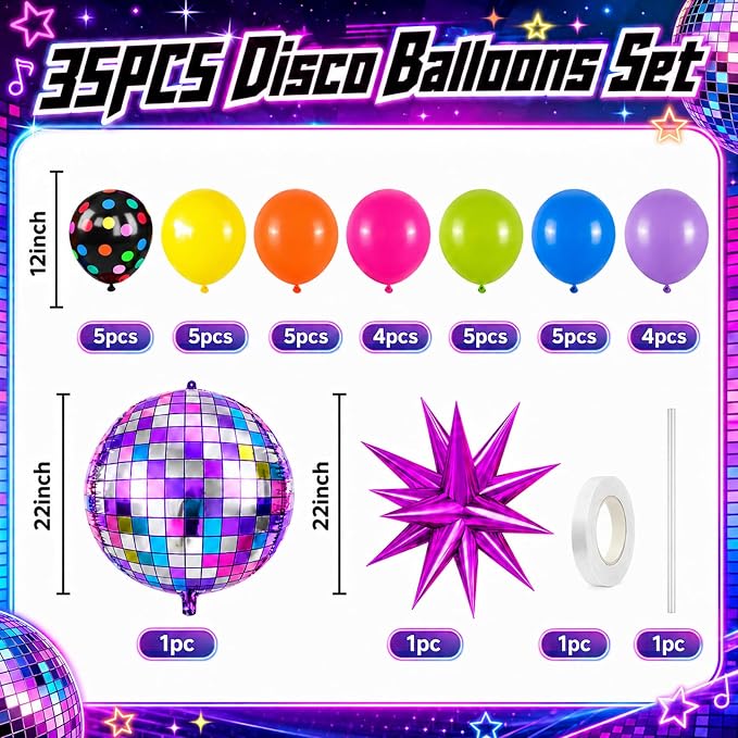 Neon Balloons, 12Inch Disco Rainbow Balloons, Hot Pink Blue Green Orange Purple - Image 2