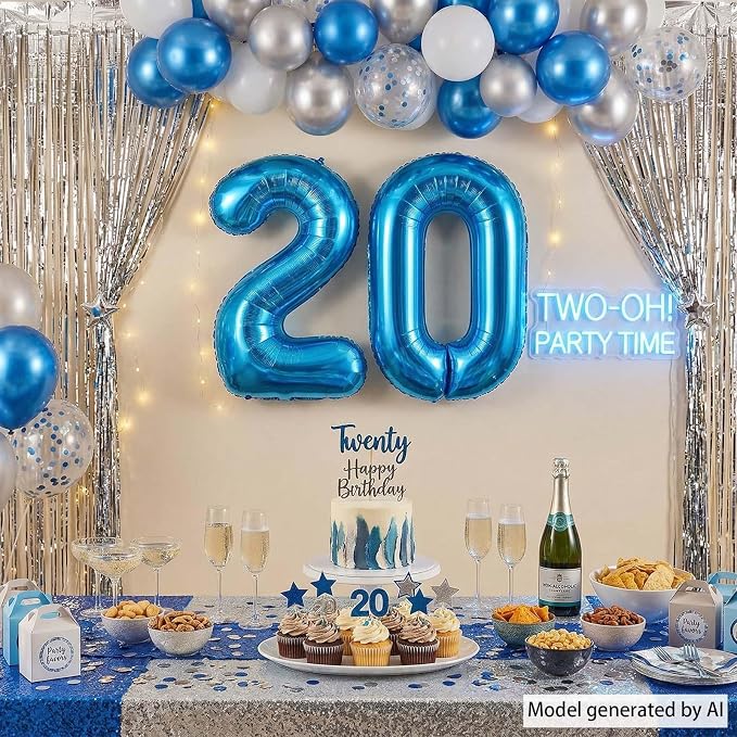 Shiny Light Blue Foil Number 20 Balloon, Radiant 20s Decade Party Decor and - Image 3