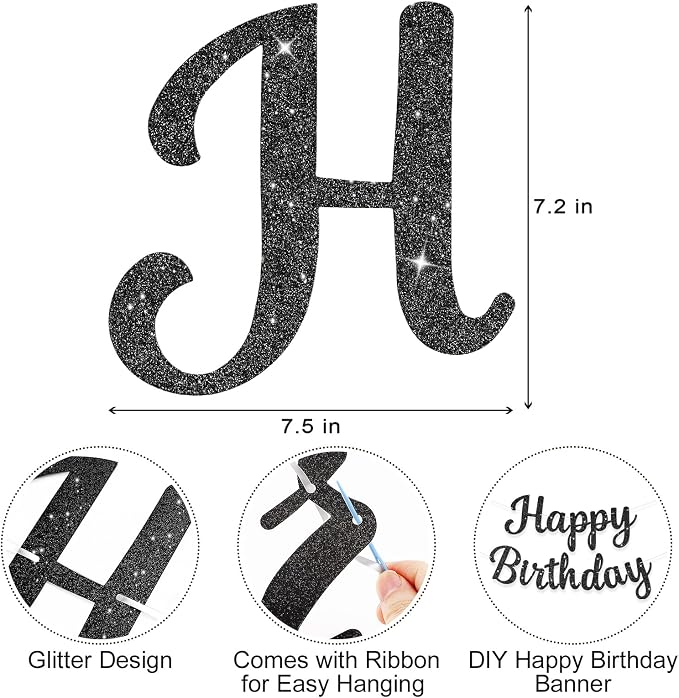 Glitter Happy Birthday Banner Sign Birthday Garland Wall Door Banners Flag - Image 5
