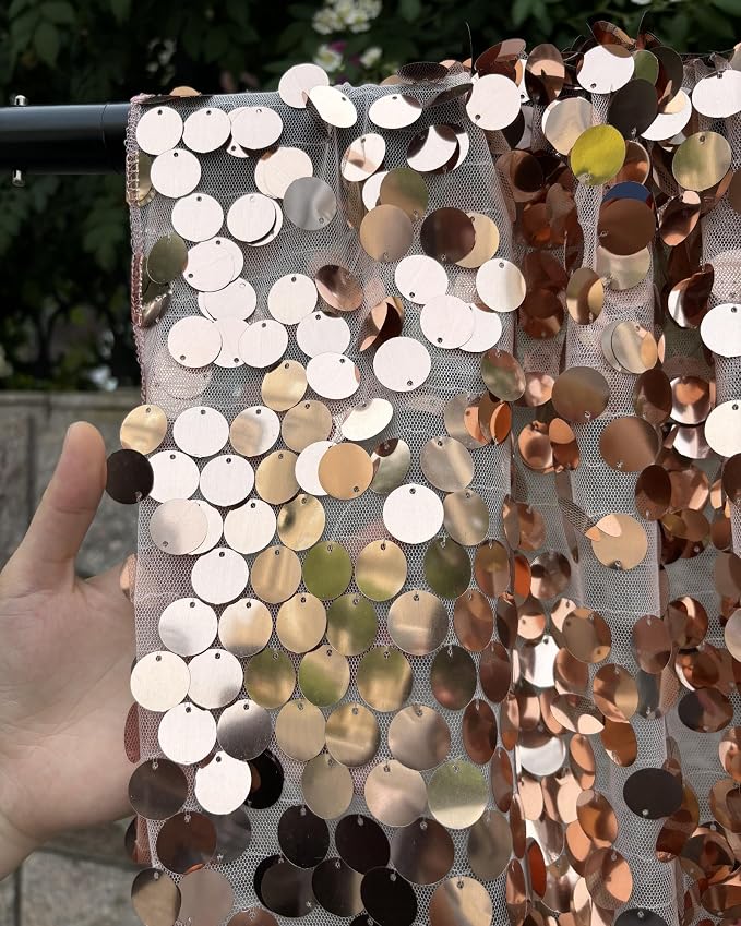 Rose Gold Sequin Backdrop, 4x10 Feet, 2 Panel, 18MM Large Sequin | Shimmer - Image 3