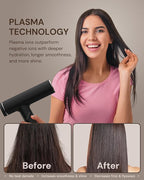 Plasma Ion Hair Dryer with Diffuser for Curly Hair, 110000 RPM Professional High Speed Blow Dryer with Plasma Ion, 1500W Foldable Travel Hairdryer with 6.5 Ft Cord Fast Drying for Women Men