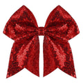 Large Glitter Cheer Bows Clips, Jumbo Big 7 Inch Cheerleading Sequin Hair Bow Hair Accessories for Teens Girls Football Sports Cheerleader Outfit Uniform (Red)