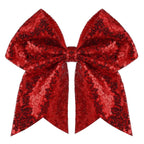 Large Glitter Cheer Bows Clips, Jumbo Big 7 Inch Cheerleading Sequin Hair Bow Hair Accessories for Teens Girls Football Sports Cheerleader Outfit Uniform (Red)