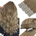 YoungSee Human Hair Tape in Extensions Balayage Tape in Hair Extensions Real Human Hair Light Brown Ombre Blonde Tapes ins Human Hair Extension 12In 20pcs 30g Adhesive Hair Extension for Short Hair