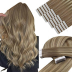 YoungSee Invisible Tape in Extensions Human Hair Brown Balayage Tape in Hair Extensions Ombre Light Brown to Blonde Tape-on Hair Extension 22Inch Natural Hair Extension for Wedding 20pcs 50g