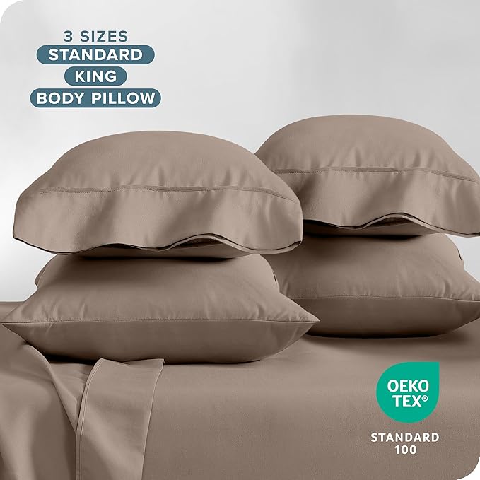 Bare Home Microfiber Bulk Pillow Cases - King Set of 4 - Cooling Pillowcases - Double Brushed - Taupe Pillowcases 4 Pack - Easy Care (King - 4 Pack, Taupe)