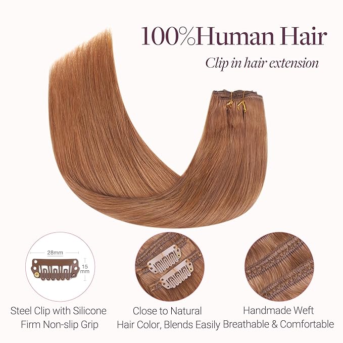 GOO GOO Clip in Hair Extensions Real Human Hair, Remy Human Hair Extensions Clip ins for Women, Natural Human Hair, 18inch 120g 7 Pcs, #330 Cinnamon Terra Copper