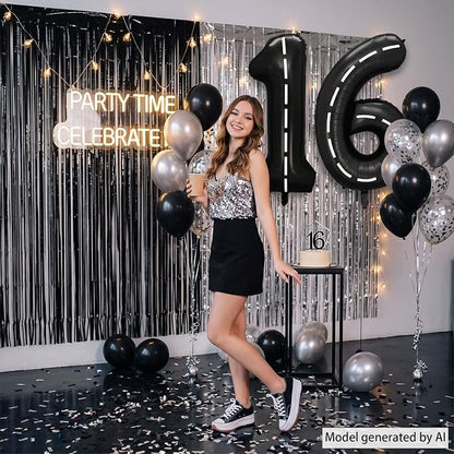 Black and White Stripes Number 16 Balloon 40 Inch, Road Finish Numeral | - Image 6