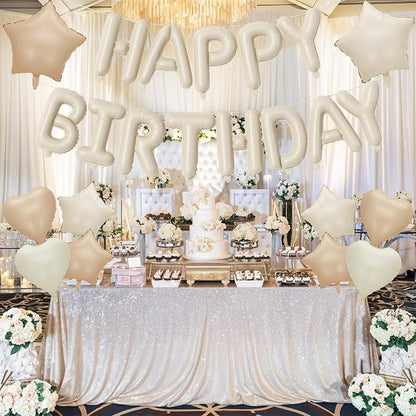 Happy Birthday Balloon Banner Cream, 16 Inch Beige Mylar Foil Letter Balloons - Image 8