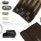 Moresoo Clip in Hair Extensions Real Human Hair Brown Balayage Hair Clip in Extensions Dark Brown to Honey Blonde Ombre Double Weft for Women Short And Straight 80g/5pcs 14in