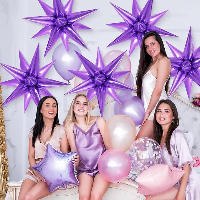 72 Pcs Star Balloons Foil Explosion Balloons Magic 12 Point Star Cone Balloon - Image 2