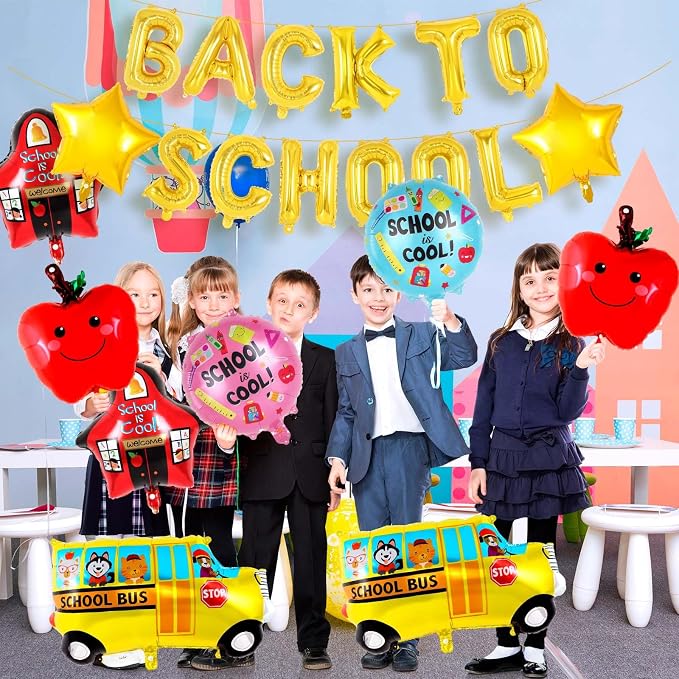 24 Pcs Large Back to School Balloons, Colorful Star School Bus House Foil - Image 7