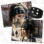 Grommet Headband for Women, Hollow Eyelet Elastic Headband Punk Grunge Y2K Headbands Gothic Rock Y2K Hair Accessories Stretchy Hair band for Women (Black, Adjustable)