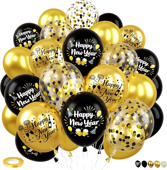 Happy New Year Balloons, New Year Printed Confetti Ballons by FEYG