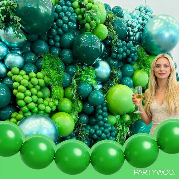 PartyWoo Green Linking Balloons 100pcs 12 Inch Green Link Balloons | - Image 8