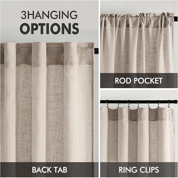 MIULEE Natural Linen Curtains 52x45 Inch Length - Image 3