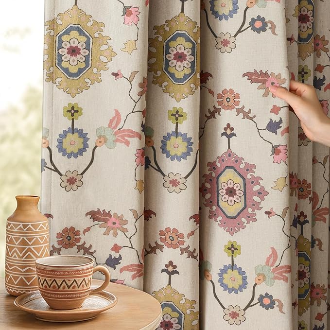 Boho Floral 100% Grommet Blackout Curtains 63 Inch 2 Panels | Colorful Bohemian - Image 6