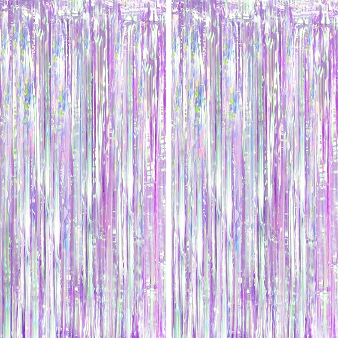 Voircoloria 2 Pack Iridescent Purple Foil Fringe Curtains, Glittering Tinsel by Voircoloria