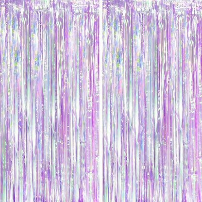 Voircoloria 2 Pack Iridescent Purple Foil Fringe Curtains, Glittering Tinsel by Voircoloria