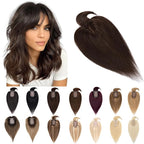 SEGO Hair Toppers for Women Real Human Hair With Bangs, 7 * 13CM Silk Base 100% Remy Human Hair Clip in Top Wiglet Hairpieces Add Volume -10 Inch Dark Brown