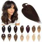 SEGO Hair Toppers for Women Real Human Hair With Bangs, 7 * 13CM Silk Base 100% Remy Human Hair Clip in Top Wiglet Hairpieces Add Volume -18 Inch Dark Brown