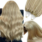YoungSee Microlink Hair Extensions Human Hair Blonde Micro Beads Hair Extensions Ash Blonde Highlight Bead Hair Extension Real Human Hair 16 Inch Invisible Cold Fusion Hair Extension 50g 50s