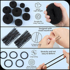 FANDAMEI Hair Bun Maker Set- 8 PCS Hair Donuts for Buns (2 Extra-large,2 Large,2 Medium and 2 Small), 40 PCS Bobby Pins, 5 PCS Hair Elastic Ties Black,Bun Maker - Black