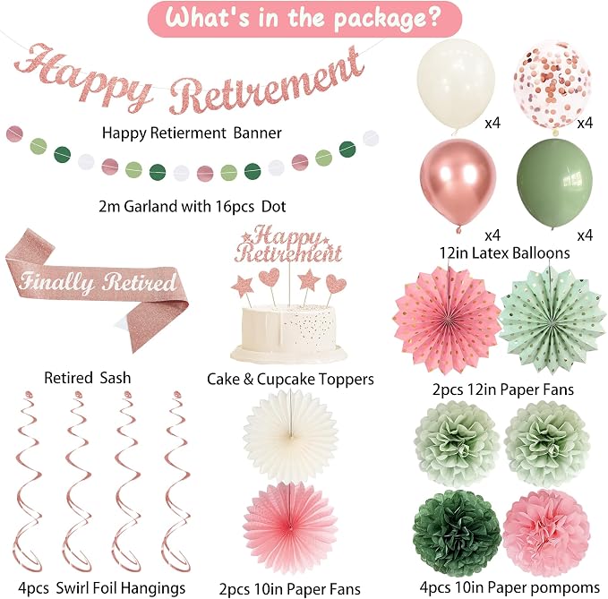 Vlipoeasn Pink Green Retirement Decorations - Image 2
