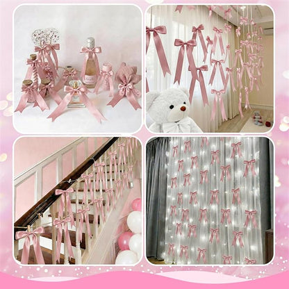 2 Strings Dusty Pink Bow Garland Banner Decorations - Image 5